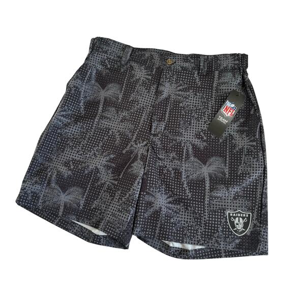 NFL Team Apparel Raiders Black and Gray Tropical Palm Tree Shorts Mens Medium - Picture 1 of 7